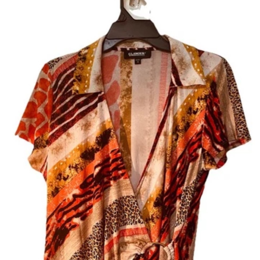 Glamour Egypt Dress Size 14 Tan Orange Brown Animal Print with Ring Detail - Picture 3 of 7